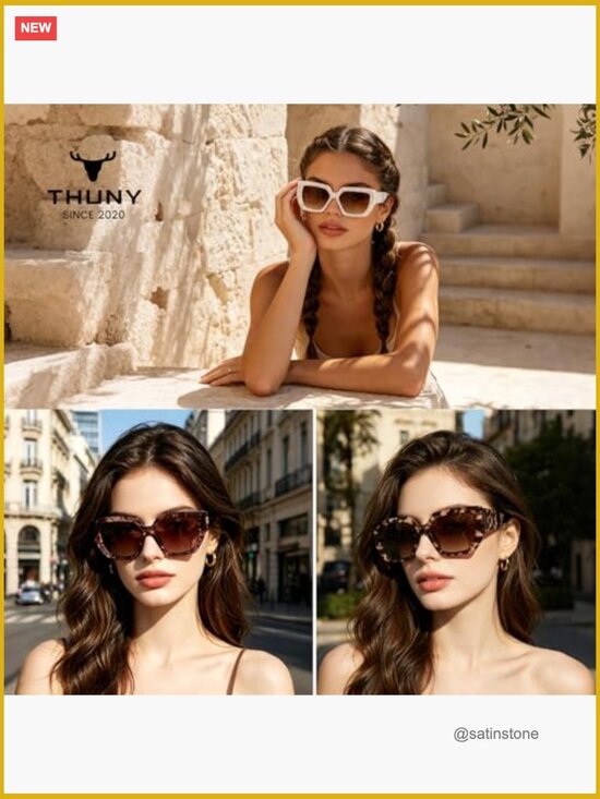 Retro Oversized Polarized Square Sunglasses UV400 Cat Eye Driving Travel main image 7